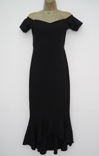 MISSGUIDED BLACK BARDOT FISHTAIL HEM MIDI DRESS SIZE 12 BNWT OFF THE SHOULDER