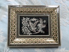 Persian Bird Etching Khatam Marquetry Mosaic Frame
