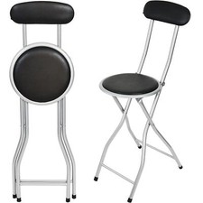 Breakfast Bar Stool Round Foldable High Back Folding Bar Stool Black Padded