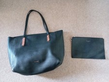 TED BAKER Black Leather Paigie Tote Soft Textured Leather Shoulder Bag Pouch Set