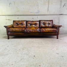 1970s Swedish Tan Leather Three-Seater Sofa – Deep Seated #A604