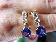 18CT 18K Yellow Gold AAA Graded Tanzanite and Diamonds Earrings Not Scrap