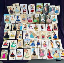 53 x Vintage Embroidered Mainly Spanish Silk Postcards
