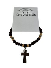 Wooden Crucifix Rosary Beads Bracelet Jesus Saints Cross 5mm Beads