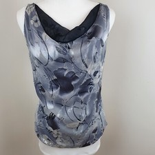 Vintage Womens Ladies Silk Blend Top Cami Tank Size 10 Round Neck Grey Floral 
