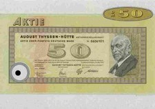 August Thyssen Hütte AG Rare 1972 Duisburg Eschweiler Mülheim 50 DM Hoesch Steel