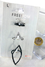 Ring Silver Black Large x4 Set