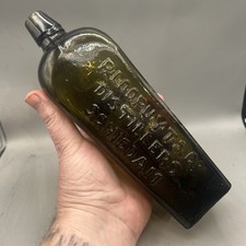 NICE VICTORIAN BLACK GLASS CASE GIN BOTTLE P LOOPUYT & CO DISTILLERS SCHIEDAM