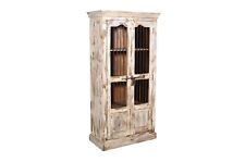 Vintage Indian Teak Wood Reclaimed Jali Door Cabinet – Distressed White Display