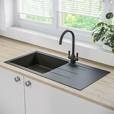 GRADE A2 - Single Bowl Inset Black Granite Composite Kitchen Sink A2/BeBa_26211B