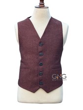 Men's Wedding Maroon Tweed Vest 5 Button Scottish Kilt Waistcoat