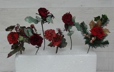 Christmas Picks x6 with Roses, Pine Cones & Foliage for Wreath Craft Job Lot