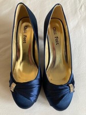 Navy satin kitten heels with