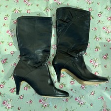 BARRATTS Black SIZE 6 UK Calf Pull On Leather Heel Boots