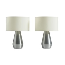 Pair Touch Table Lamps Silver & Cream 4-Stage Dimmable Lamp Shades Dented Used