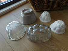 Great Selection of 5 Vintage Glass & Ceramic Jelly Moulds