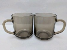 2x Arcoroc Vintage France Brown Smoked Glass Mug 1970s Retro Kitchenalia 