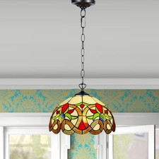 Tiffany style 16inch Pendant Ceiling Lamp Multicolor Art Shade Stained Glass UK
