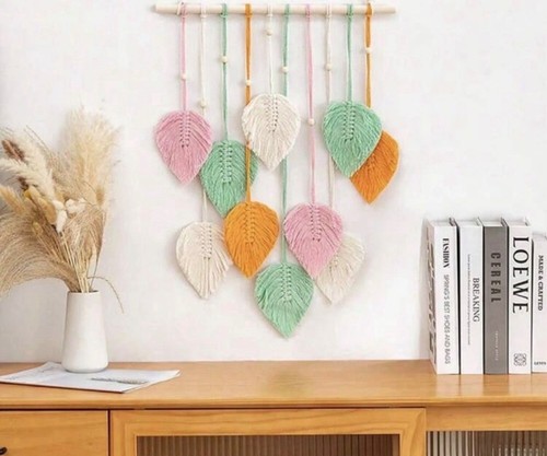 Colourful leaf macrame - colourful, wall