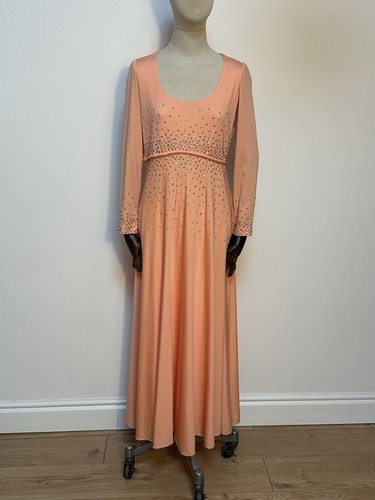 1970s vintage peach maxi dress - peach,