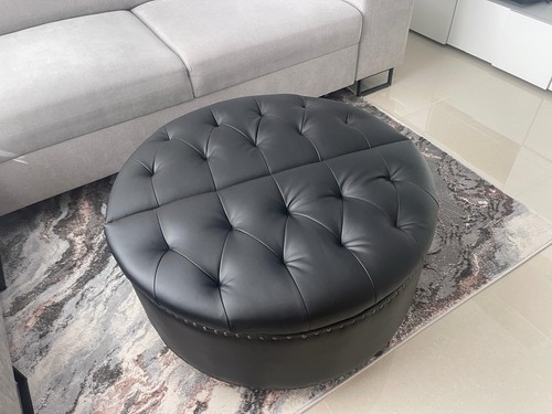 Round storage stool leather - storage,