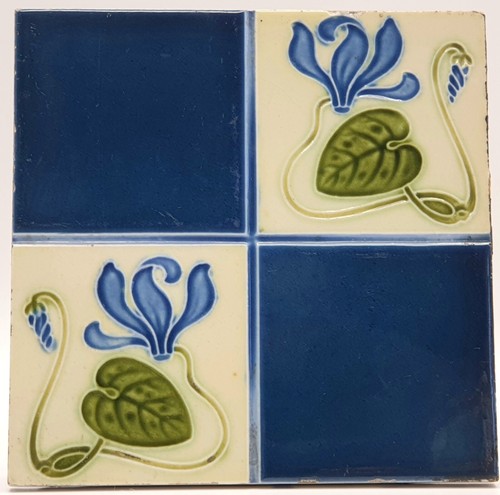Antique fireplace tile - tile, blue