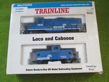 WALTHERS TRAINLINE LOCO AND CABOOSE SET CONRAIL BLUE LIVERY BOXED HO SCALE.