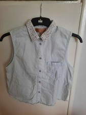 Topshop light blue denim collared shirt with gemstones size 10 NWT