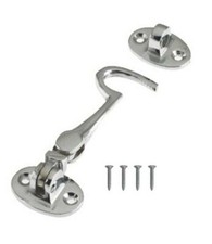 CHROME SILENT CABIN HOOK Small 2" Arm Eye GateShed/Patio Door Catch/Latch/Holder