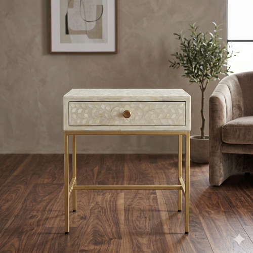 White bone inlay nightstand - bone,