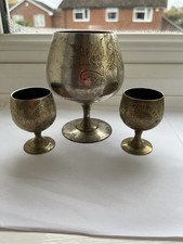 Vintage Brass Goblet Floral Cup Medieval Egg Cup set of 3