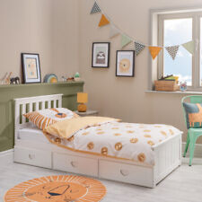 Single Wooden Bed Frame With Drawers Pine White Wood Bed With 3 Storage Drawers