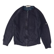 Nigel Cabourn Utility Jacket Mens L Navy Cotton Collarless Ribbed Knit Full Zip