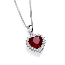 Sterling Silver 925 Simulated RUBY & CZ Heart Pendant Necklace 16 18 20" chain