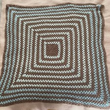 Vintage Hand Made Crochet Green Brown Blanket Baby Crib Buggy Pram Cot Bed