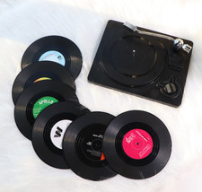 6 Pack Cup Pad Mat Holder Drink Coaster with Holder Vinyl CD Record Home Decor