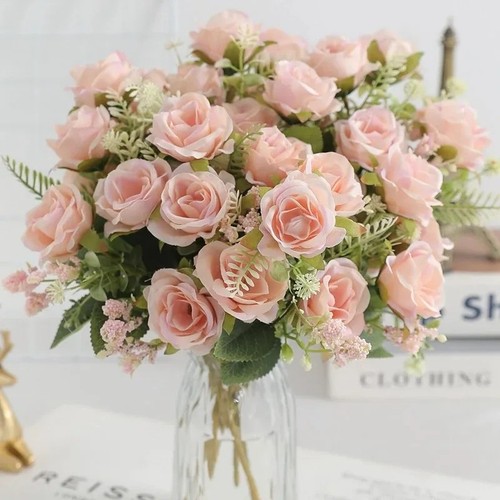 30cm rose white silk bouquet - white,