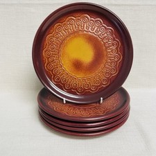 T G Green 'Oriel' Dinner Plate X 5 Brown Yellow Swirl 1970's by Glenys Barton
