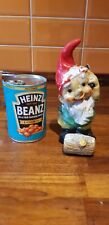 Vintage Small Heavy Garden Gnome - Chopping A Large Log