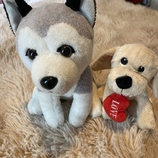 TOYS R US Sitting Alaskan Malamute Husky Wolf Puppy Dog Plush + puppy with love