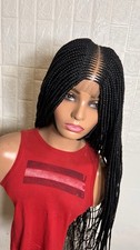 Center Part Fulani Braid Long Black Glueless Closure Braided Wig For Women