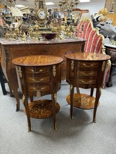 Pair oval marquetry bedside - pair,