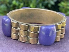 Vintage brass and painted cow bone purple bracelet 6.5 cm stunning