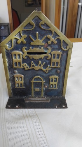 Antique brass iron bank - antique, &