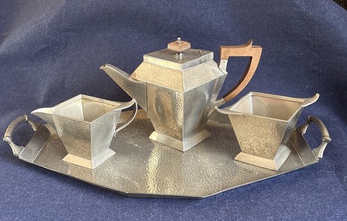 Art deco hammered pewter tea - deco,