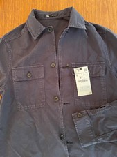 Zara Men's Small Dark Navy Cotton Overshirt Jacket NWT Button Front Chest Pocket