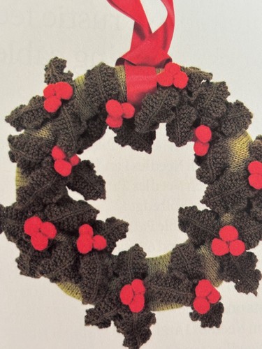 Knitted holly wreath - wreath,