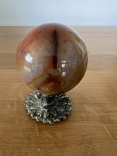 Quartz Crystal Ball “ Old Eye “ Agate Gemstone 7cm , with Vintage Brass Stand