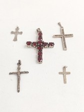 Bundle 925 Sterling Silver 5 Pieces Cross Pendants Stone Set Patterned 21.10g