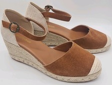 Barbour Suede Wedge Sandal Espadrilles Cream & Brown Buckle Up UK 5 NEW no tags